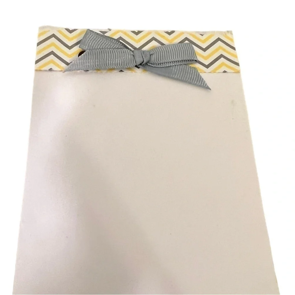 Mildly Addicted to Cheese Magnetic Notepad Fridge White Gray Yellow Chevron Bow